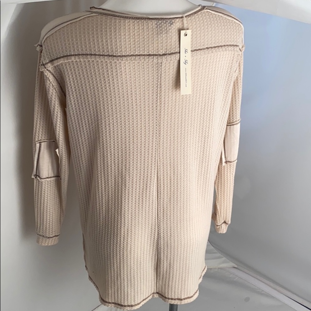 She and Sky oatmeal thermal oversized henley top S - Picture 3 of 9